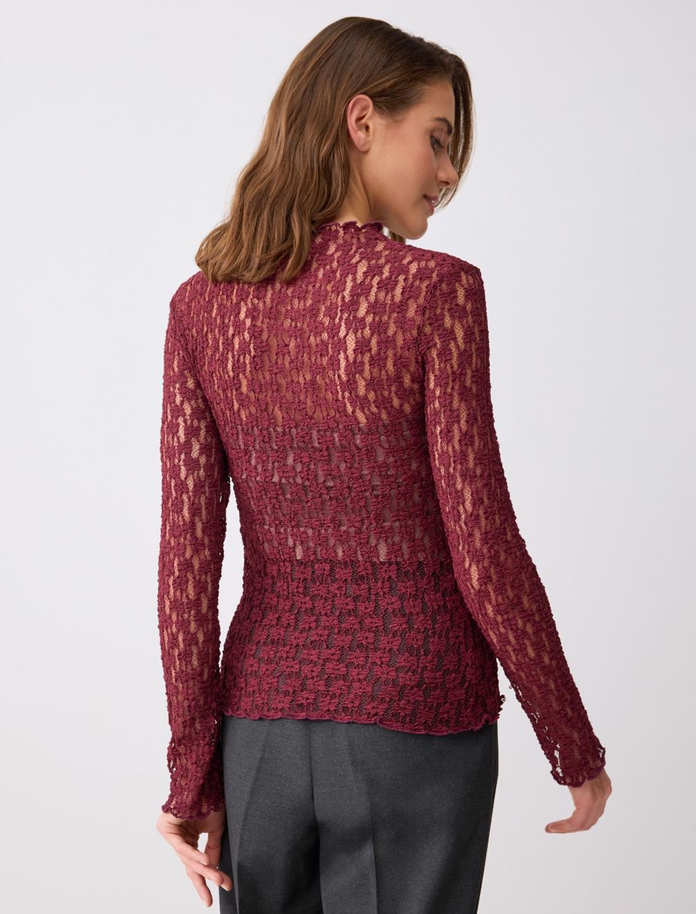 Slim Fit Off-Shoulder Lace Trim Knit Blouse - 6SW035449