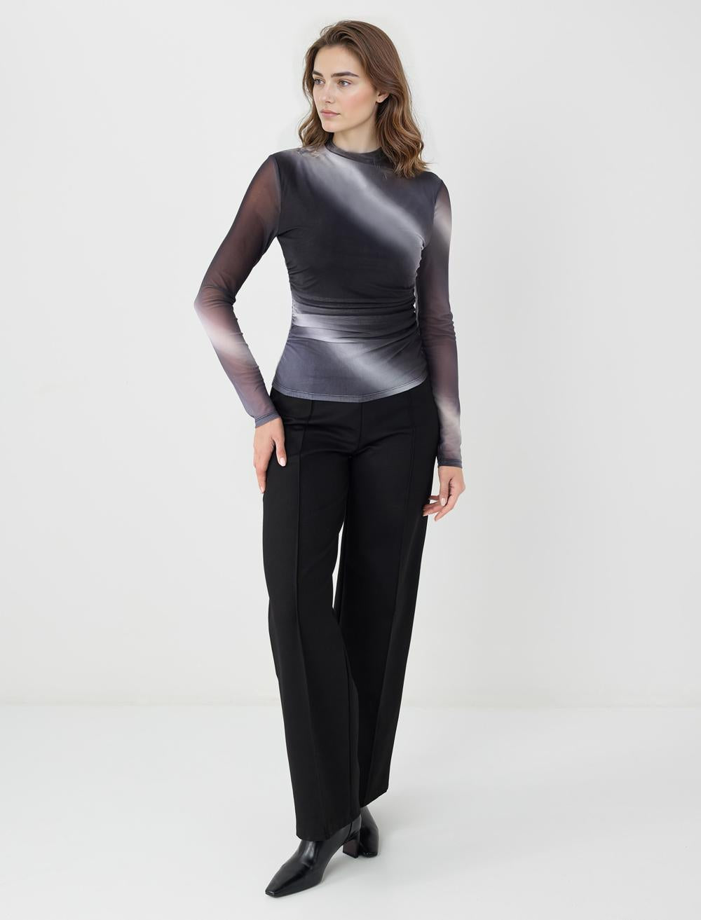 Slim Fit Long-Sleeve Blouse - Grey - 5WW036014920