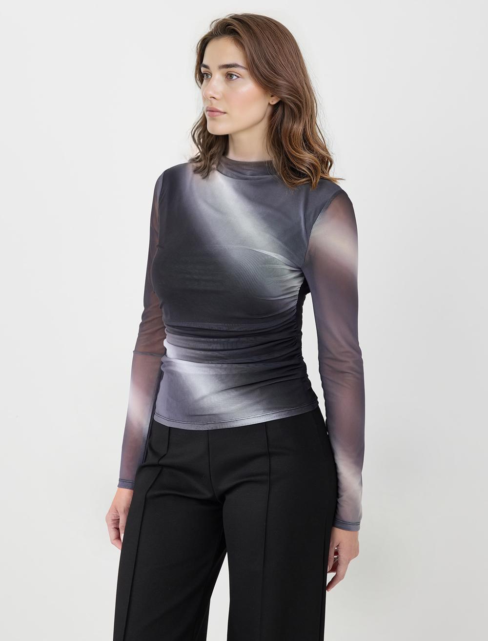 Slim Fit Long-Sleeve Blouse - Grey - 5WW036014920