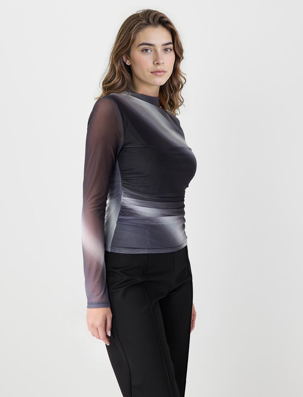 Slim Fit Long-Sleeve Blouse - Grey - 5WW036014920
