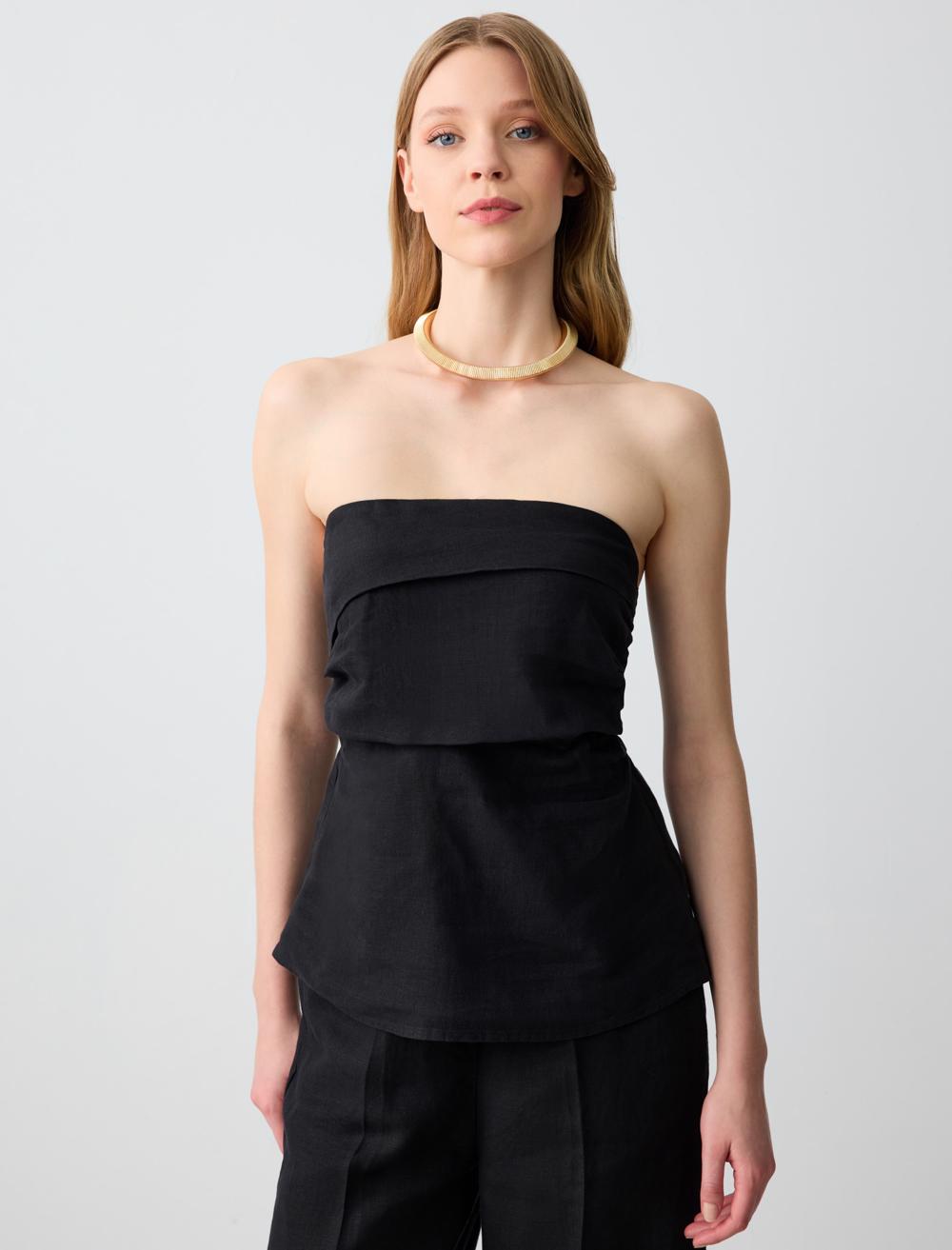 Slim Fit Strapless-Sleeve Blouse