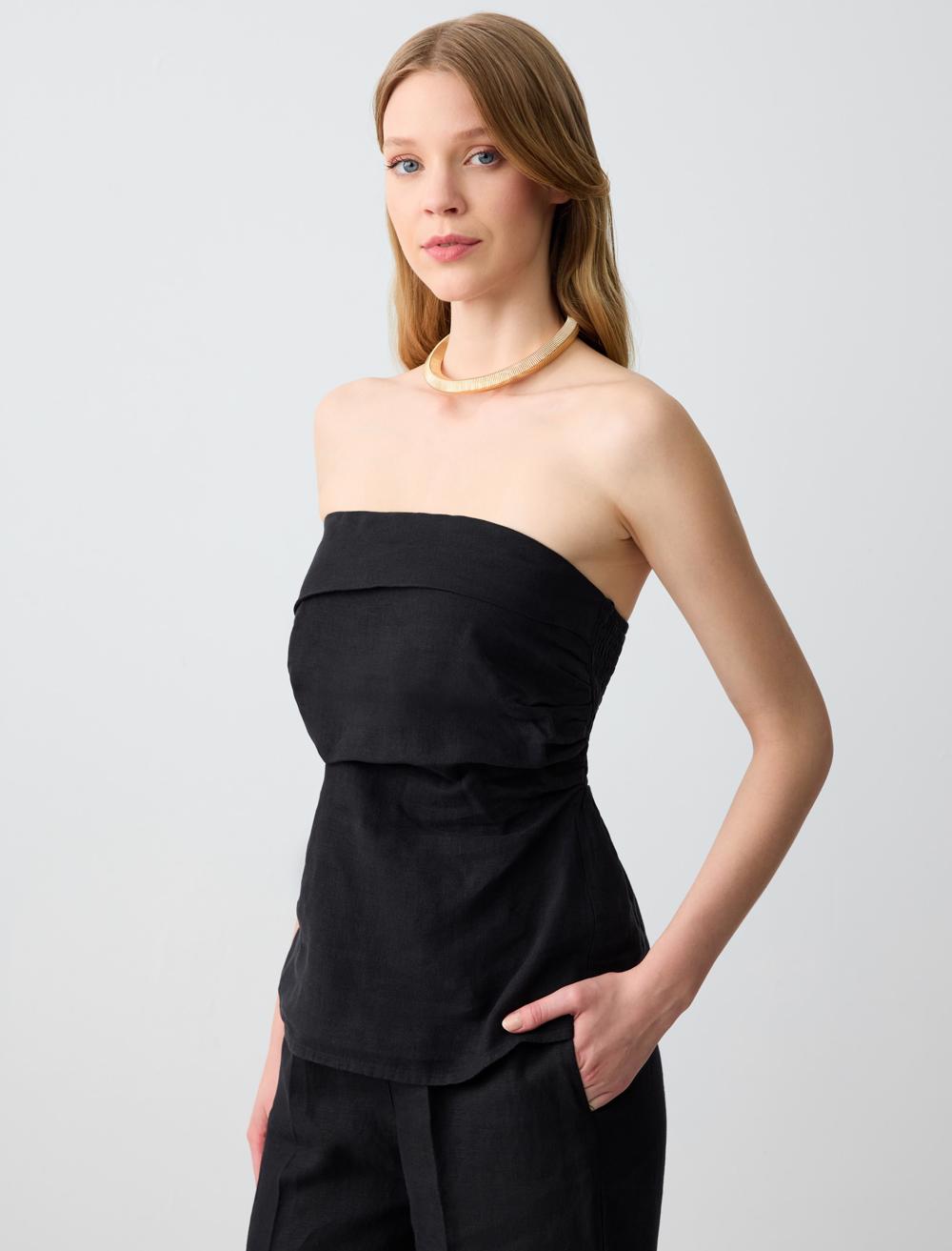 Slim Fit Strapless-Sleeve Blouse - 5SW033250
