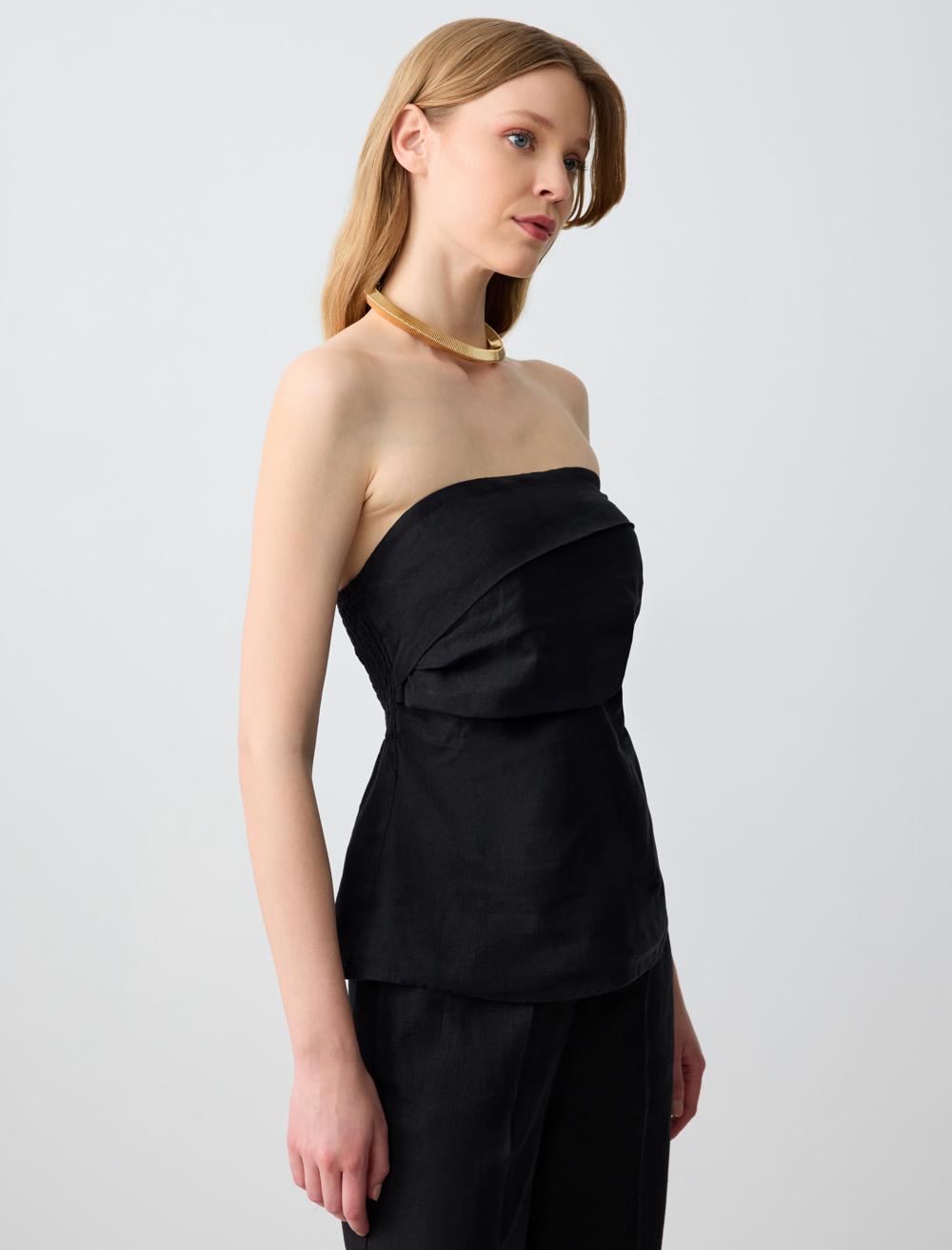 Slim Fit Strapless-Sleeve Blouse - 5SW033250