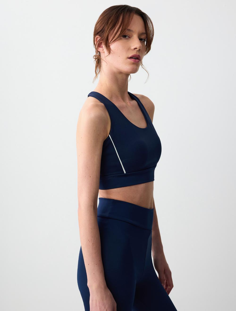 Slim Fit Scoop Neck Sleeveless-Sleeve Bralette - Dark Blue - 5SW042390494