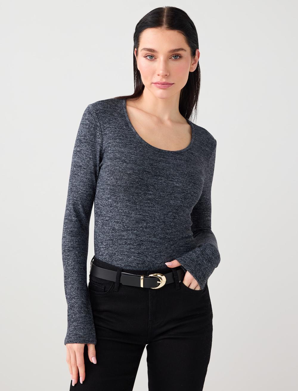 Slim Fit Scoop Neck Soft Touch Knit Blouse - 5WW033719