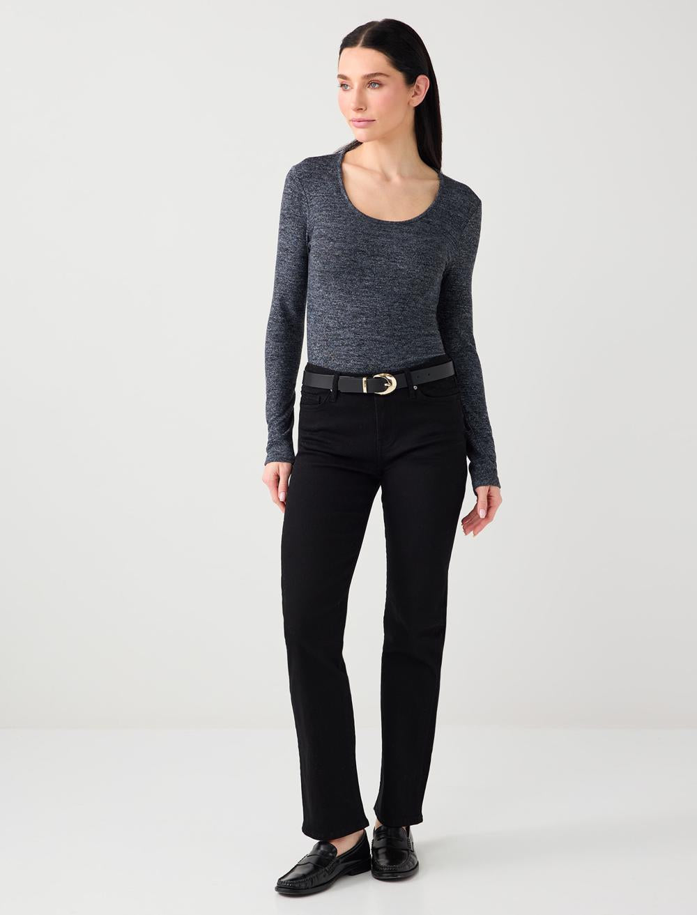 Slim Fit U Neck Soft Textured Knit Blouse - Dark Blue Melange - 5WW033719489