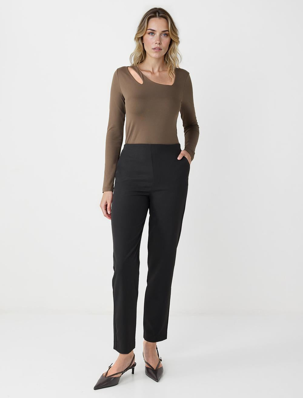 Slim Fit Long-Sleeve Blouse - Bronze Khaki - 5WW035637154