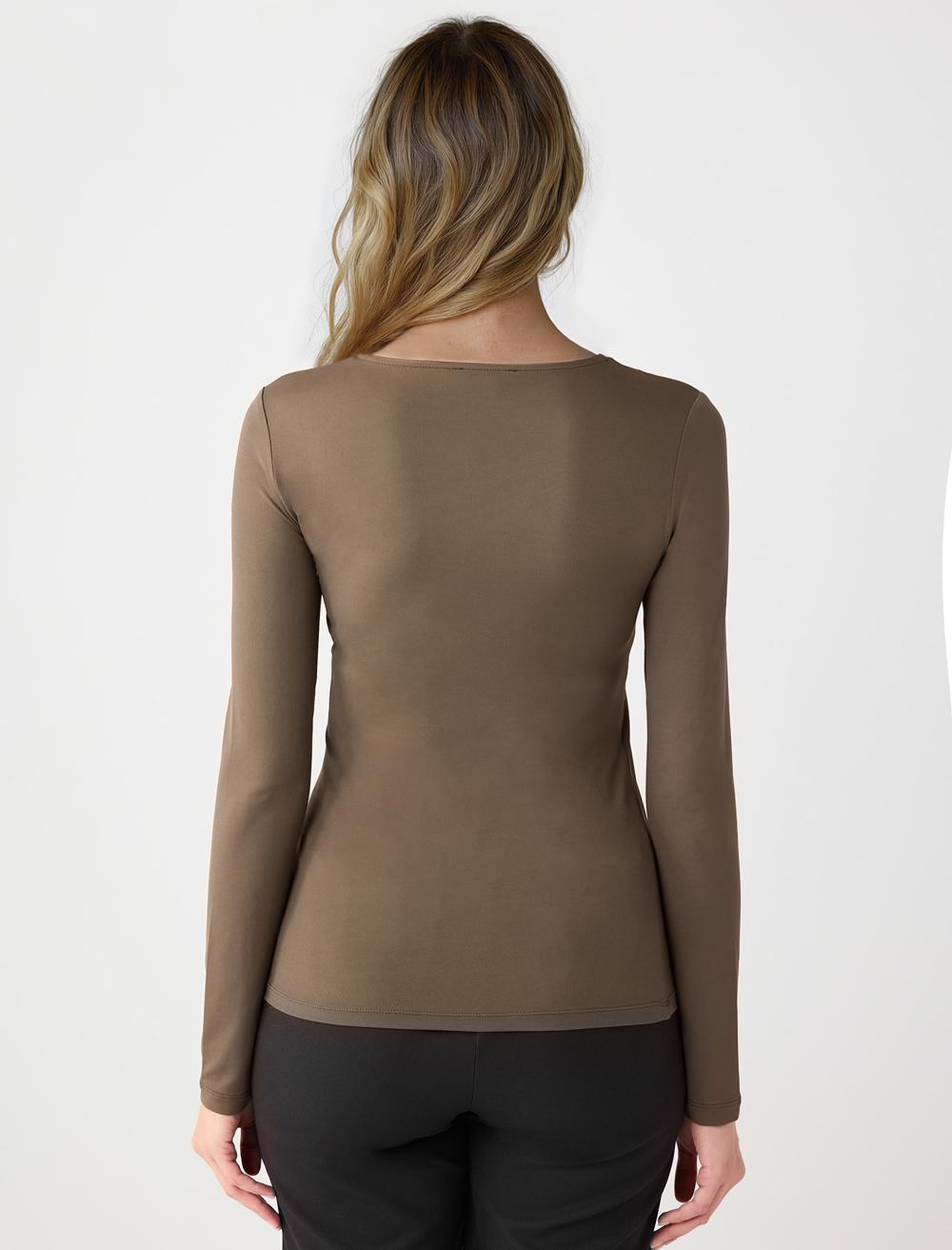 Slim Fit Long-Sleeve Blouse - Bronze Khaki - 5WW035637154