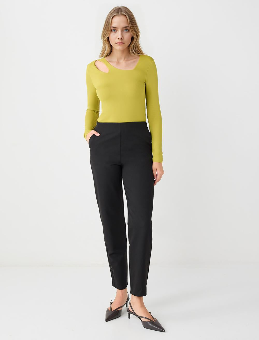 Slim Fit Long-Sleeve Blouse - Green - 5WW035637307