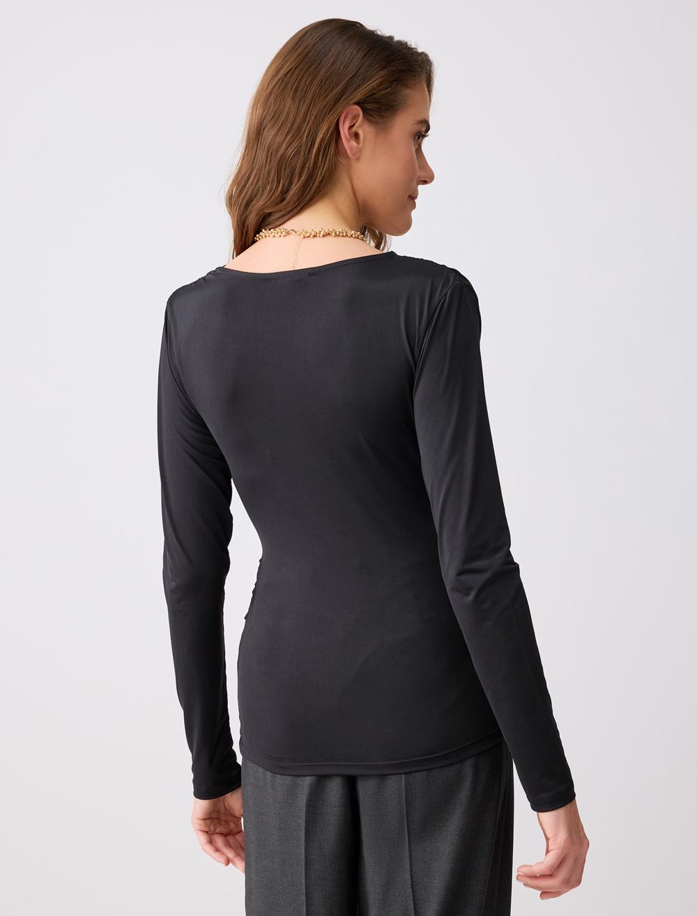 Slim Fit Long Sleeve Cross Neck Knit Blouse - 5WW035445