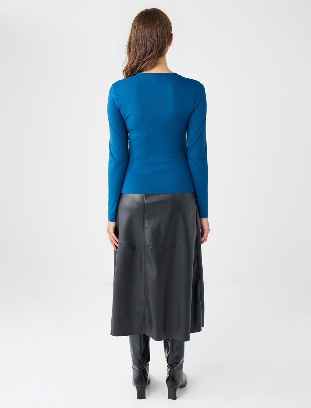 Slim Fit Square Neck Long-Sleeve Blouse - 5WW036085