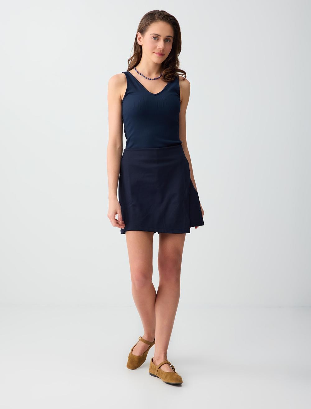 Slim Fit V-Neck Singlet - Dark Blue - 6SW016793494