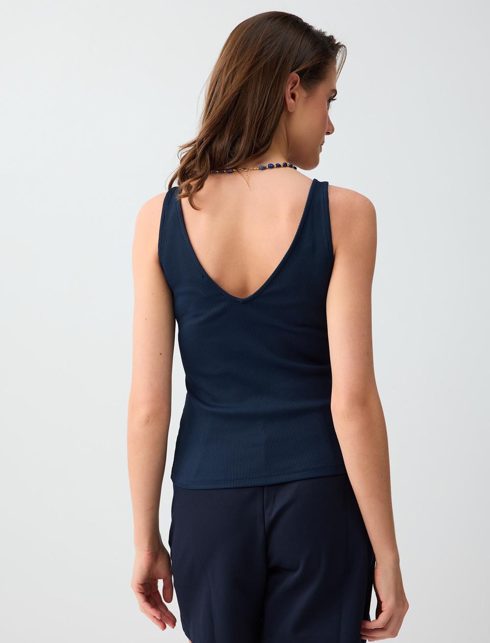 Slim Fit V-Neck Singlet - Dark Blue - 6SW016793494