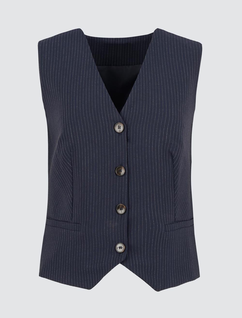 Slim Fit V-Neck Sleeveless-Sleeve Waistcoat - 4WW01470940