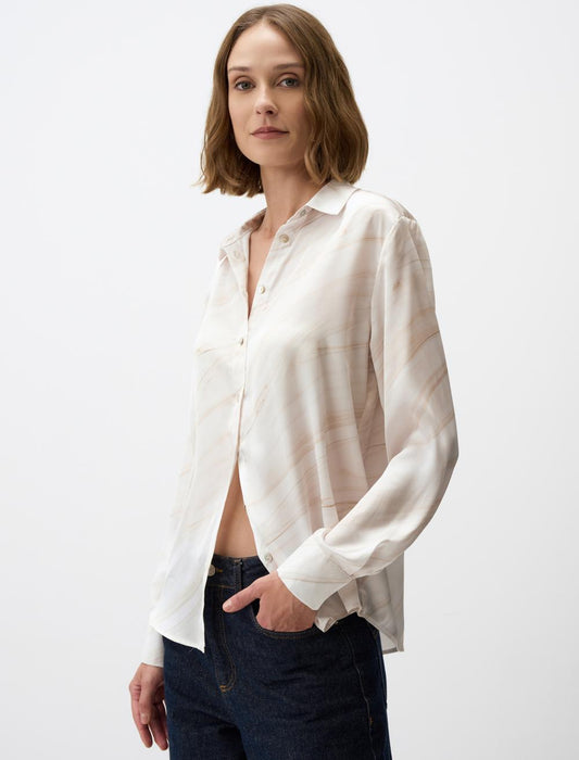 Patterned Long Sleeve Satin Shirt