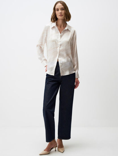 Patterned Long Sleeve Satin Shirt