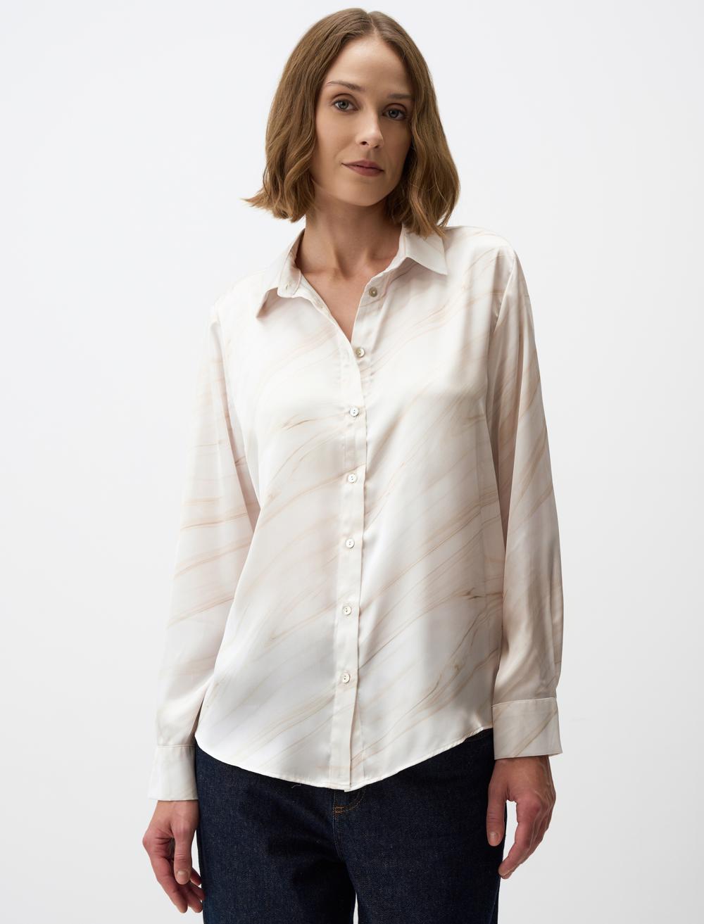 Patterned Long Sleeve Satin Shirt
