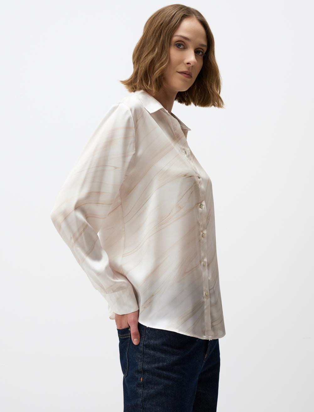 Patterned Long Sleeve Satin Shirt