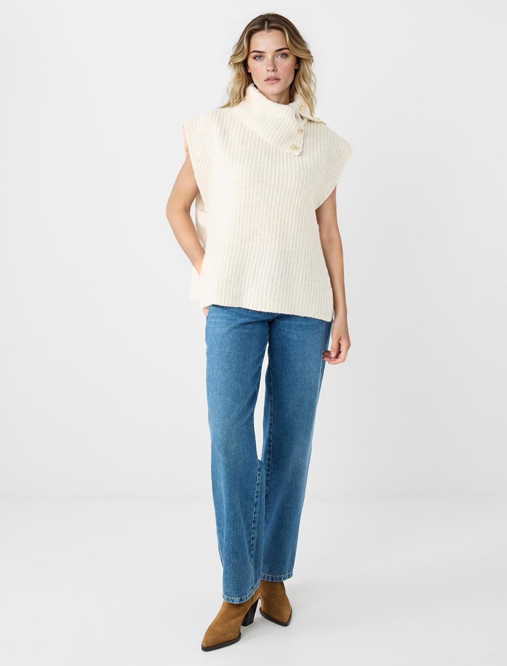Loose Fit High Collar Sweater - Ecru - 5WW224226110