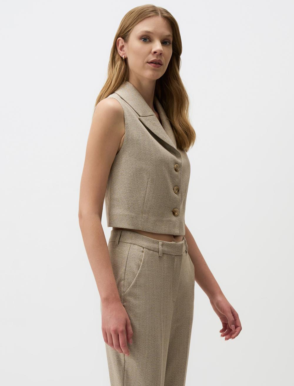 Narrow Cut Gabardine Woven Vest with Button Detail