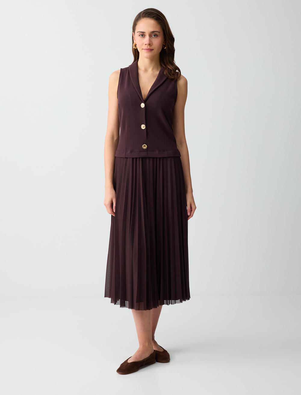 Normal Fit V-Neck Dress - Brown - 6SW065513803