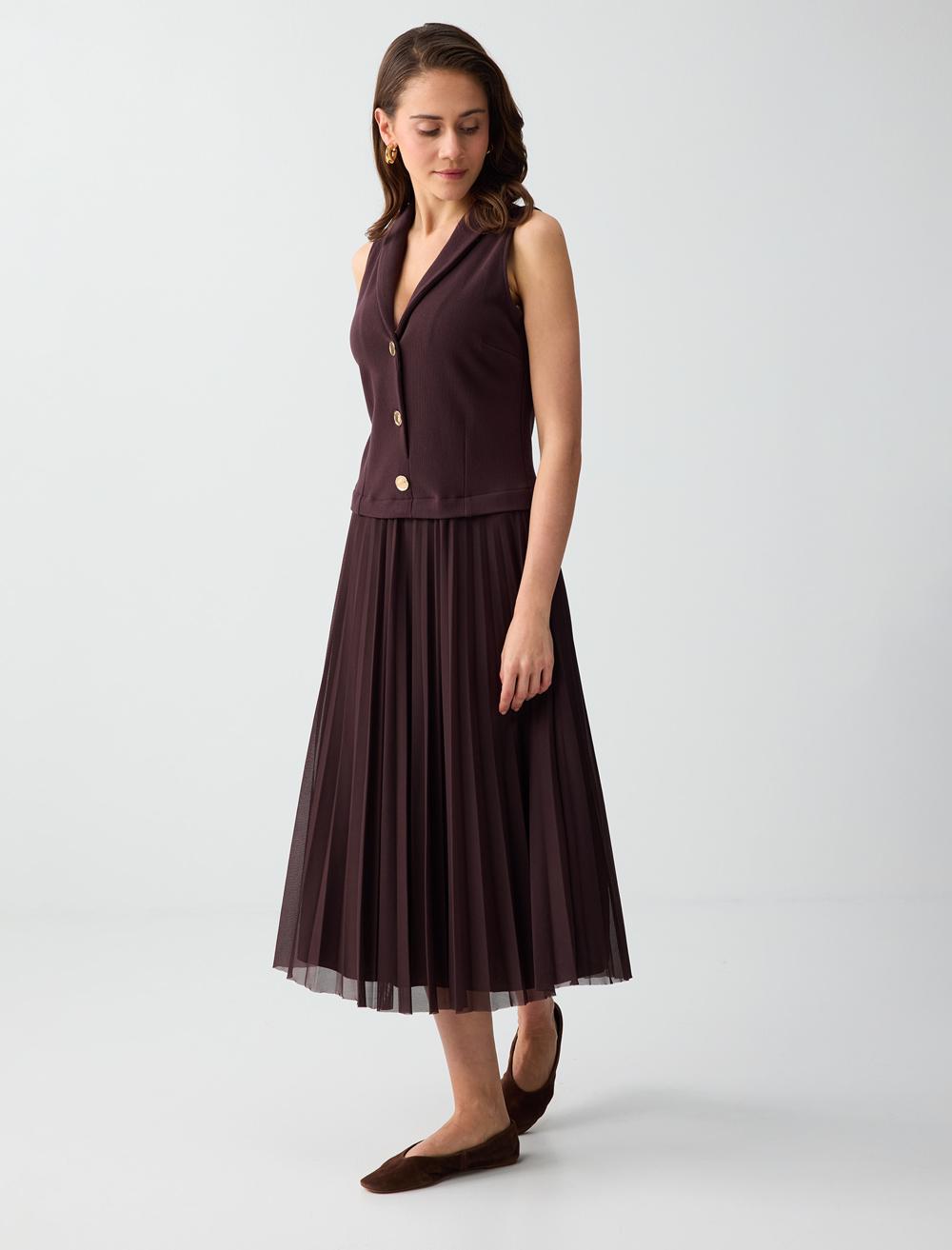 Normal Fit V-Neck Dress - Brown - 6SW065513803