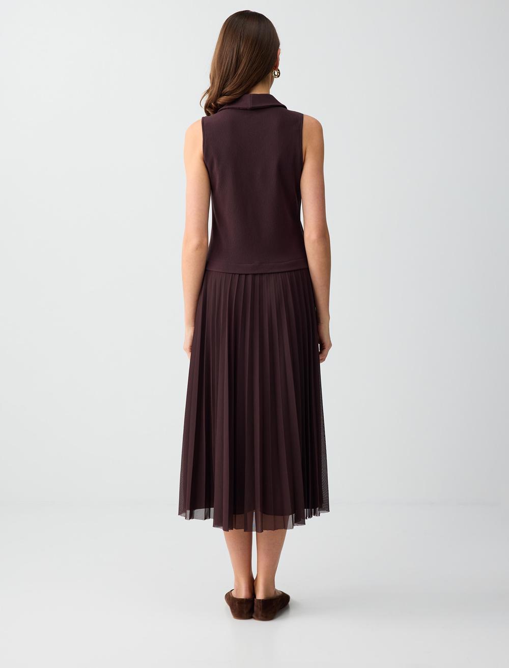 Normal Fit V-Neck Dress - Brown - 6SW065513803