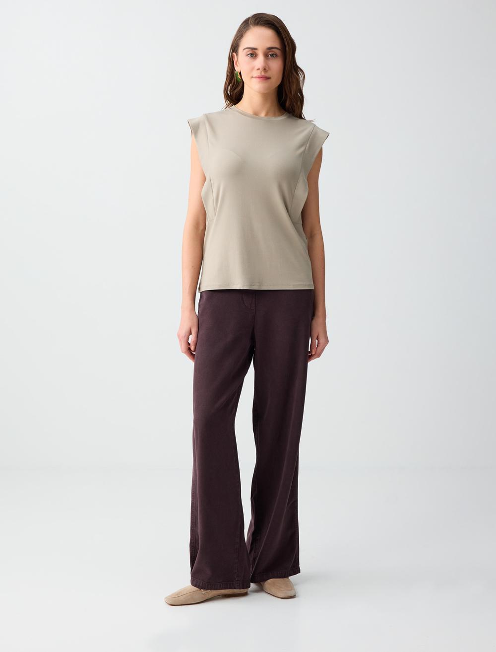 Normal Fit Crew Neck Blouse - Beige - 6SW036637927