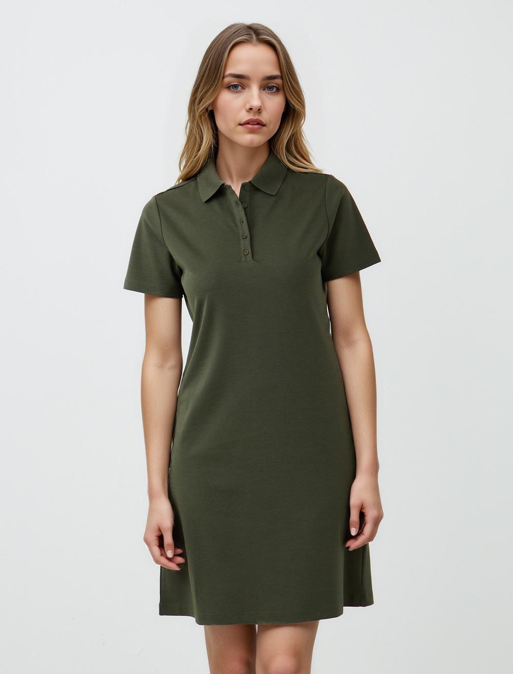 Shirt Collar Short-Sleeve Dress - 5SW063876