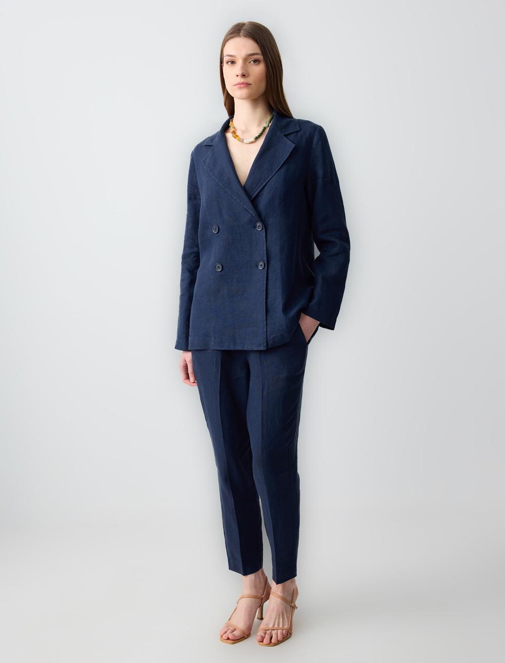 Shirt Collar Long-Sleeve Jacket - Dark Blue - 5SW052585494