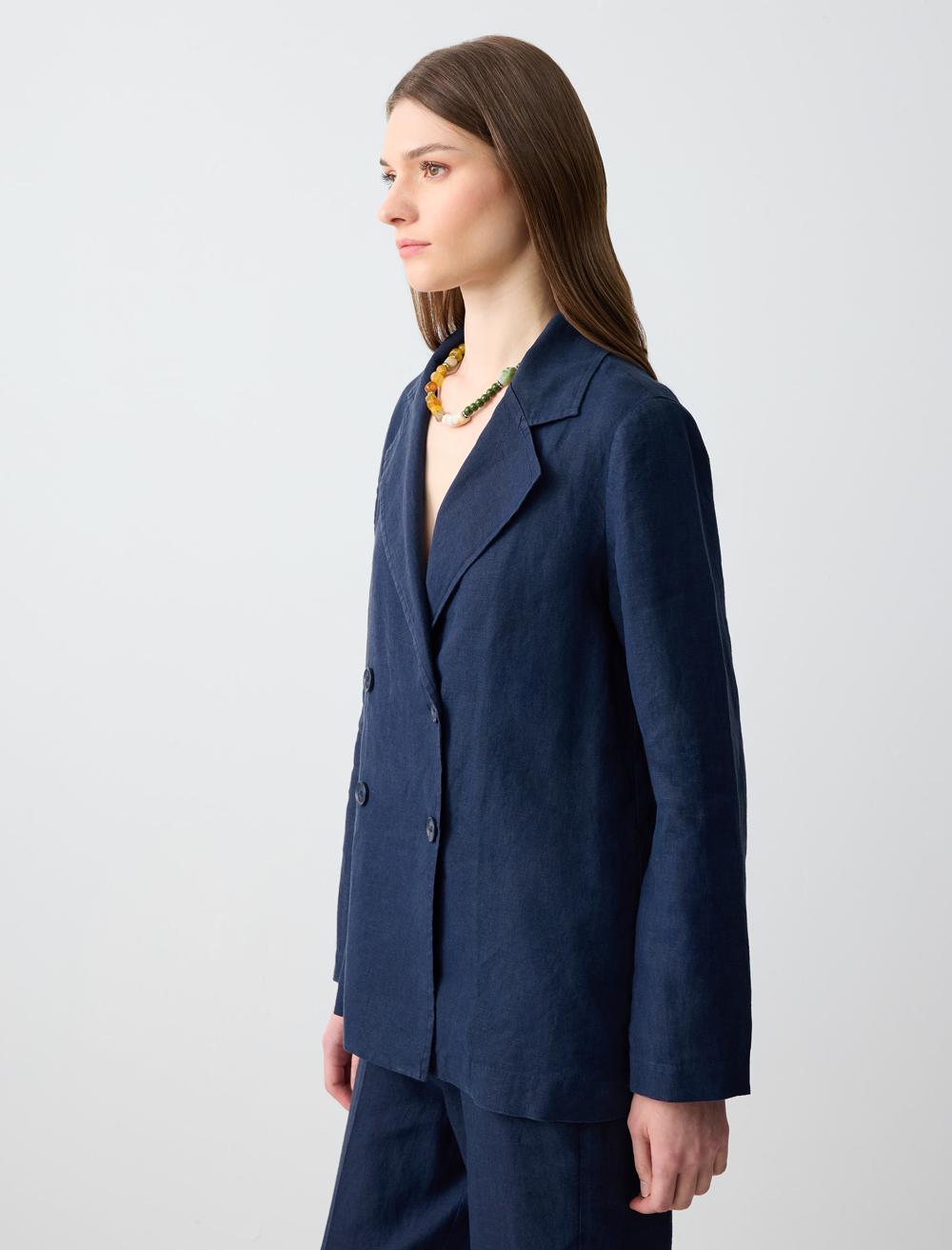 Shirt Collar Long-Sleeve Jacket - Dark Blue - 5SW052585494