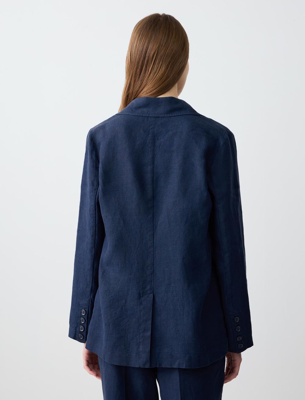 Shirt Collar Long-Sleeve Jacket - Dark Blue - 5SW052585494