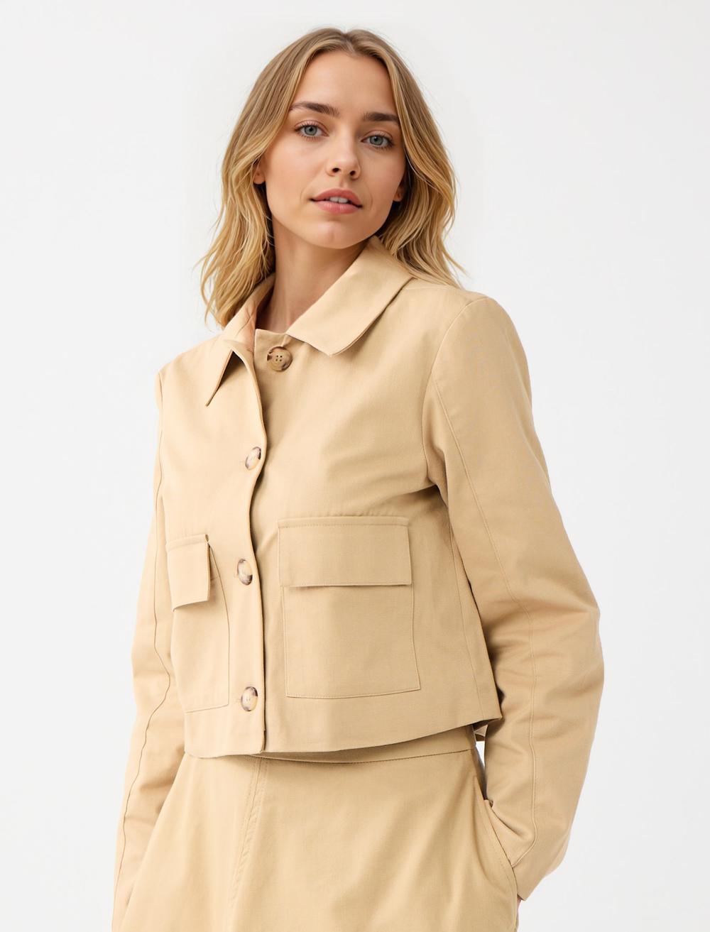 Shirt Collar Long-Sleeve Jacket - Camel - 5WW054967260