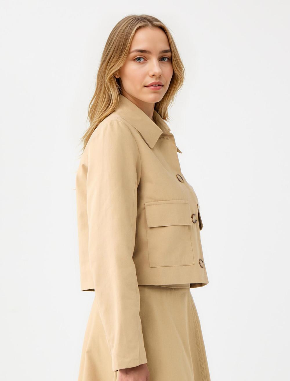Shirt Collar Long-Sleeve Jacket - Camel - 5WW054967260
