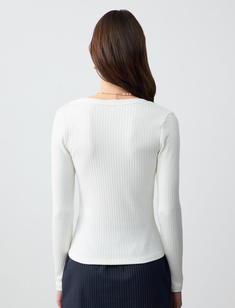 Square Neck Long-Sleeve Blouse - 5SW033010
