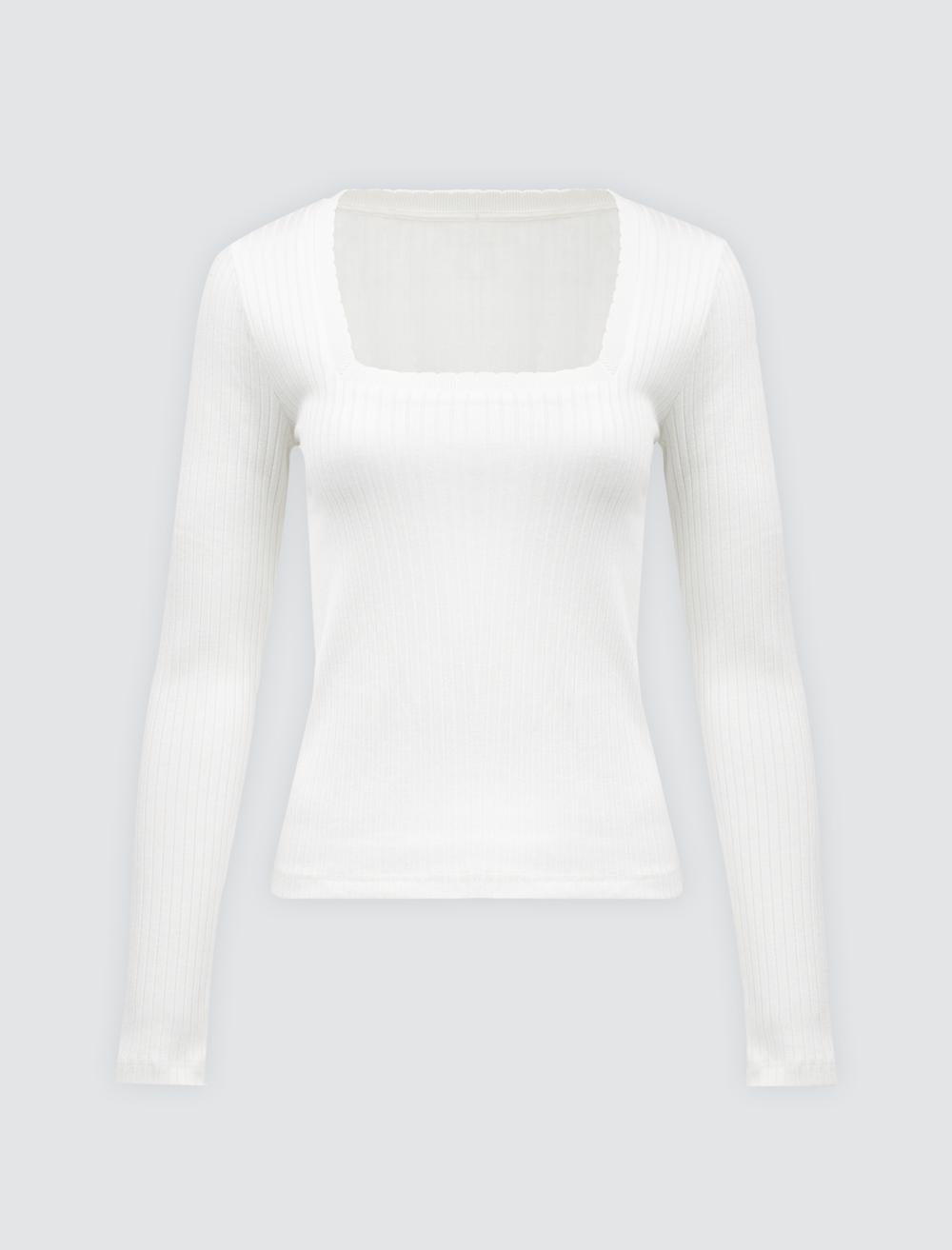 Square Neck Long-Sleeve Blouse - 5SW033010