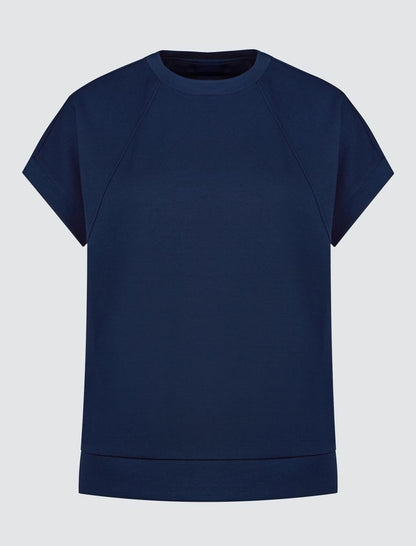 Straight Cut Short Sleeve Crew Neck Knitted Sweatshirt