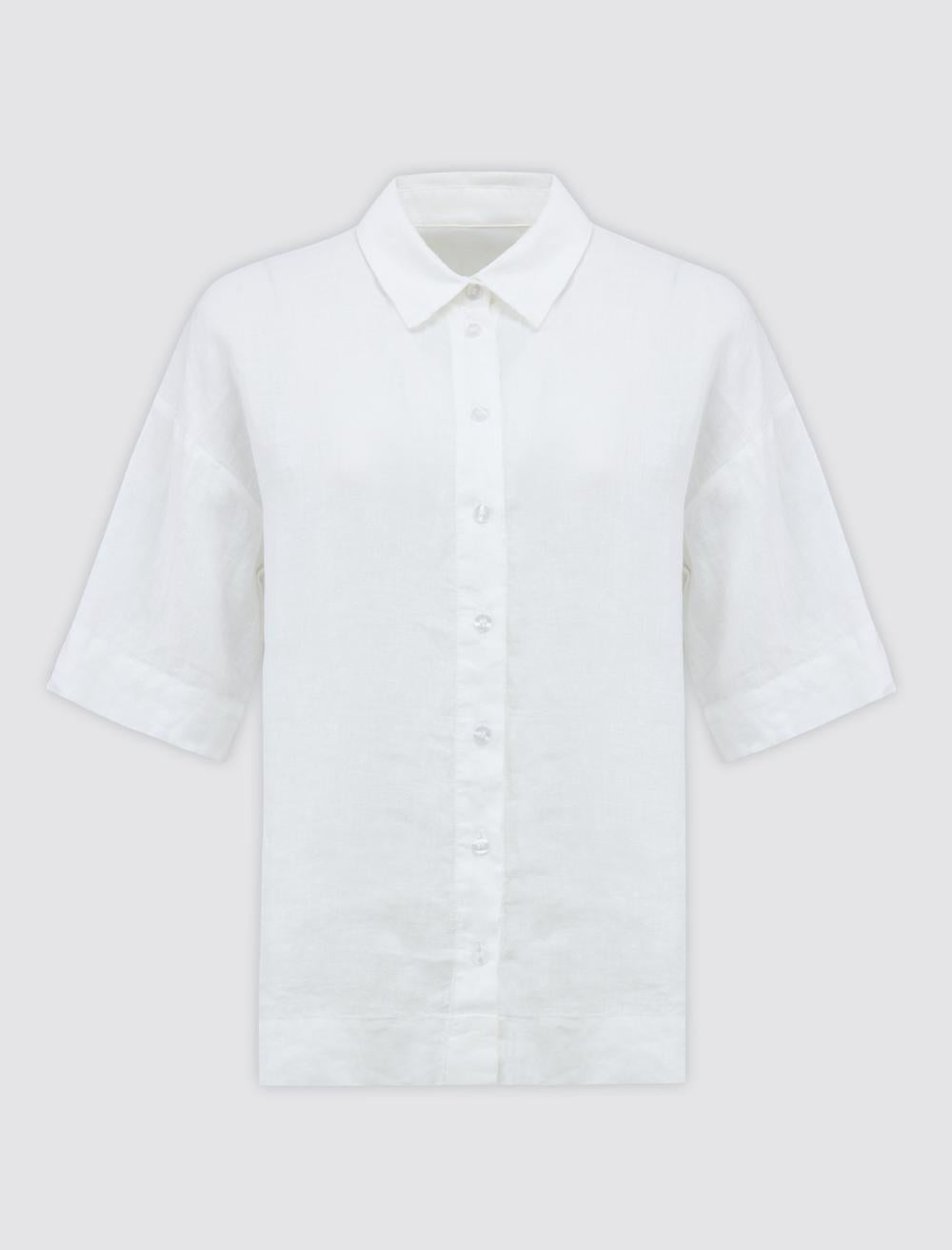 Straight Cut Short Sleeve Woven Linen Shirt