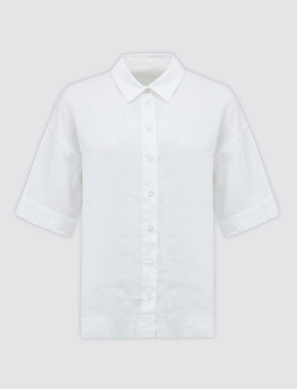 Straight Cut Short Sleeve Woven Linen Shirt