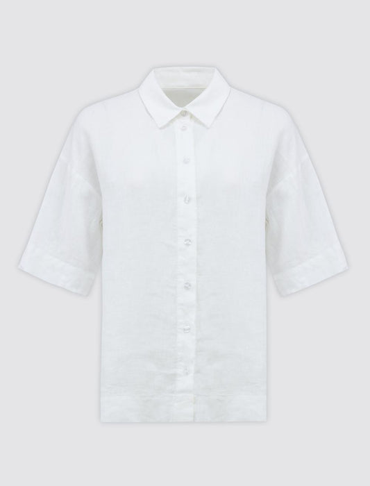 Straight Cut Short Sleeve Woven Linen Shirt
