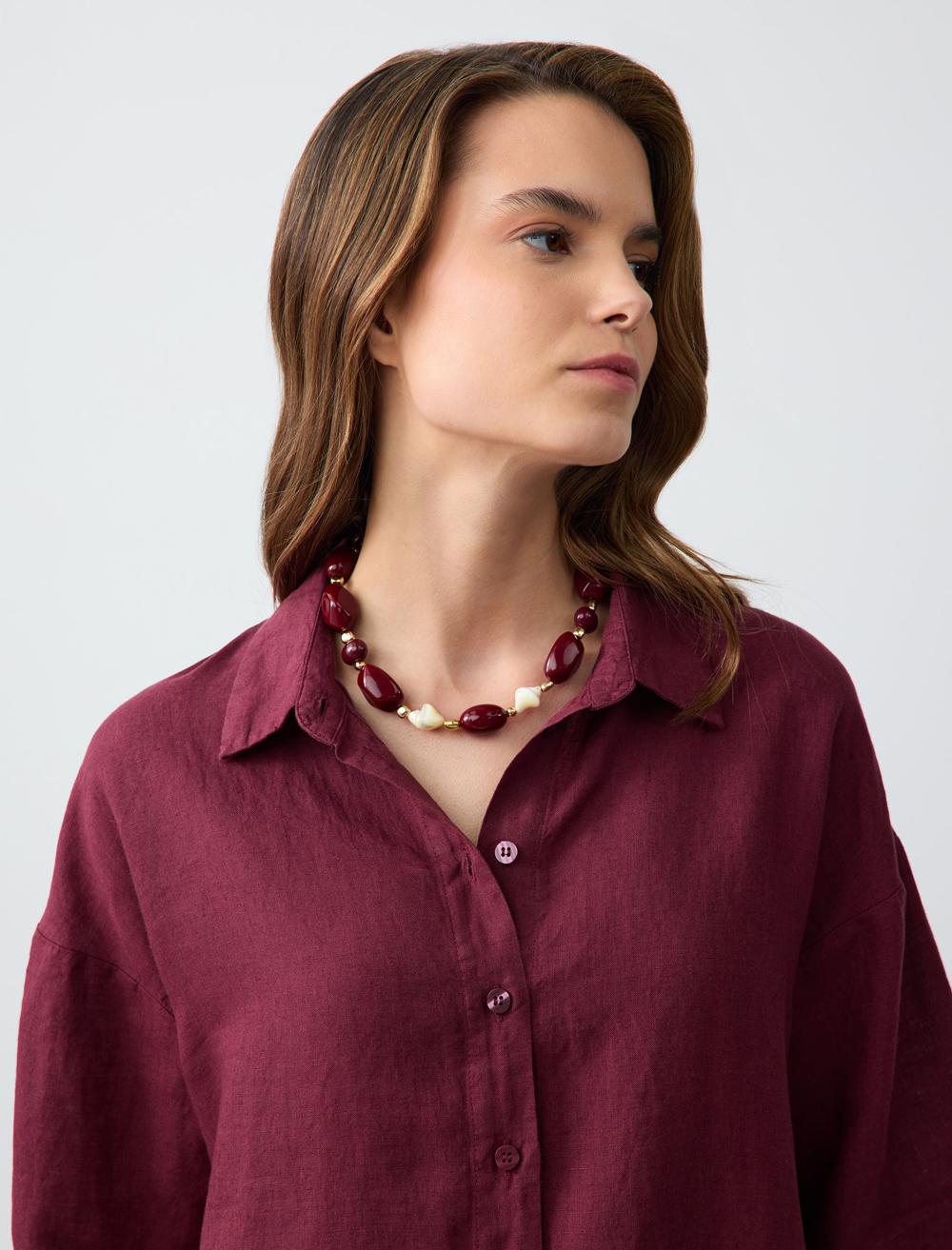 Straight Cut Short Sleeve Woven Linen Shirt