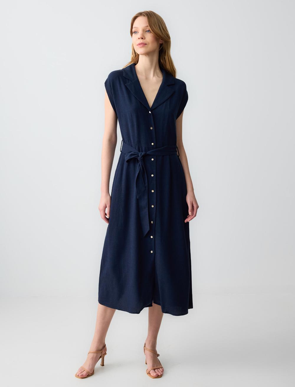 Shirt Collar Short-Sleeve Dress - 5SW062674