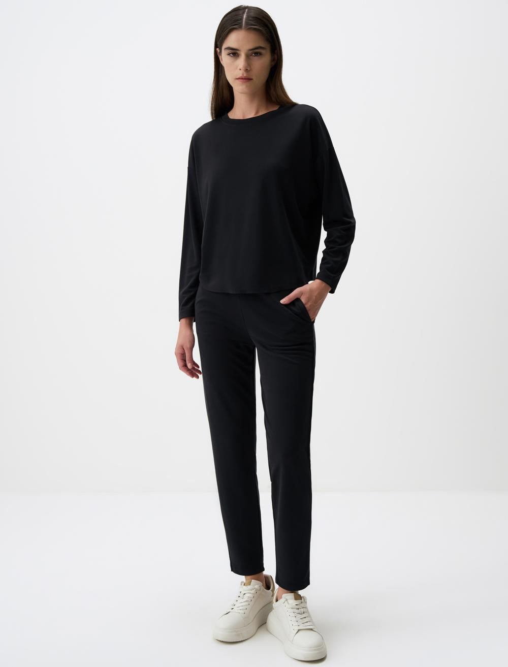Straight Cut Normal Leg High Waist Jersey Trousers - 4WW311303
