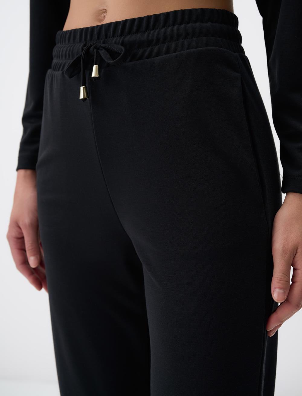 Straight Cut Normal Leg High Waist Jersey Trousers - 4WW311303