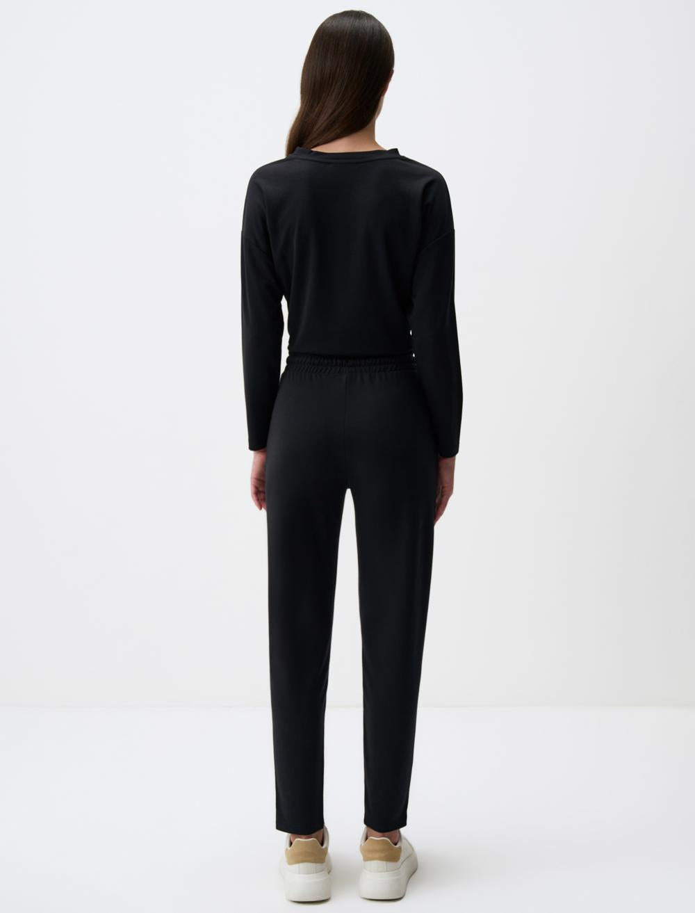 Straight Cut Normal Leg High Waist Jersey Trousers - 4WW311303