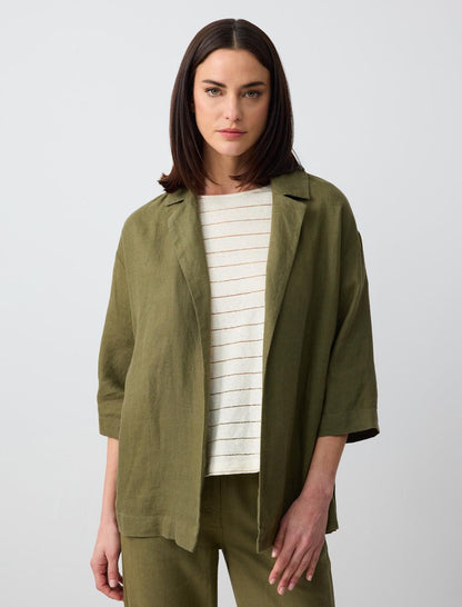 Straight Cut Long Sleeve Linen Jacket