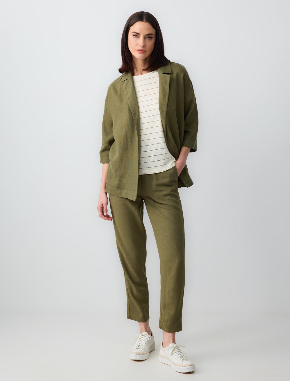 Straight Cut Long Sleeve Linen Jacket