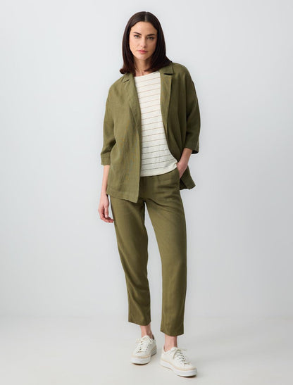 Straight Cut Long Sleeve Linen Jacket