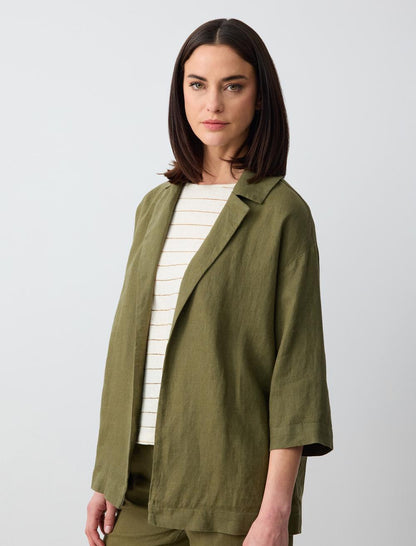 Straight Cut Long Sleeve Linen Jacket