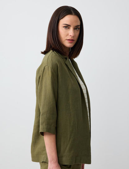Straight Cut Long Sleeve Linen Jacket